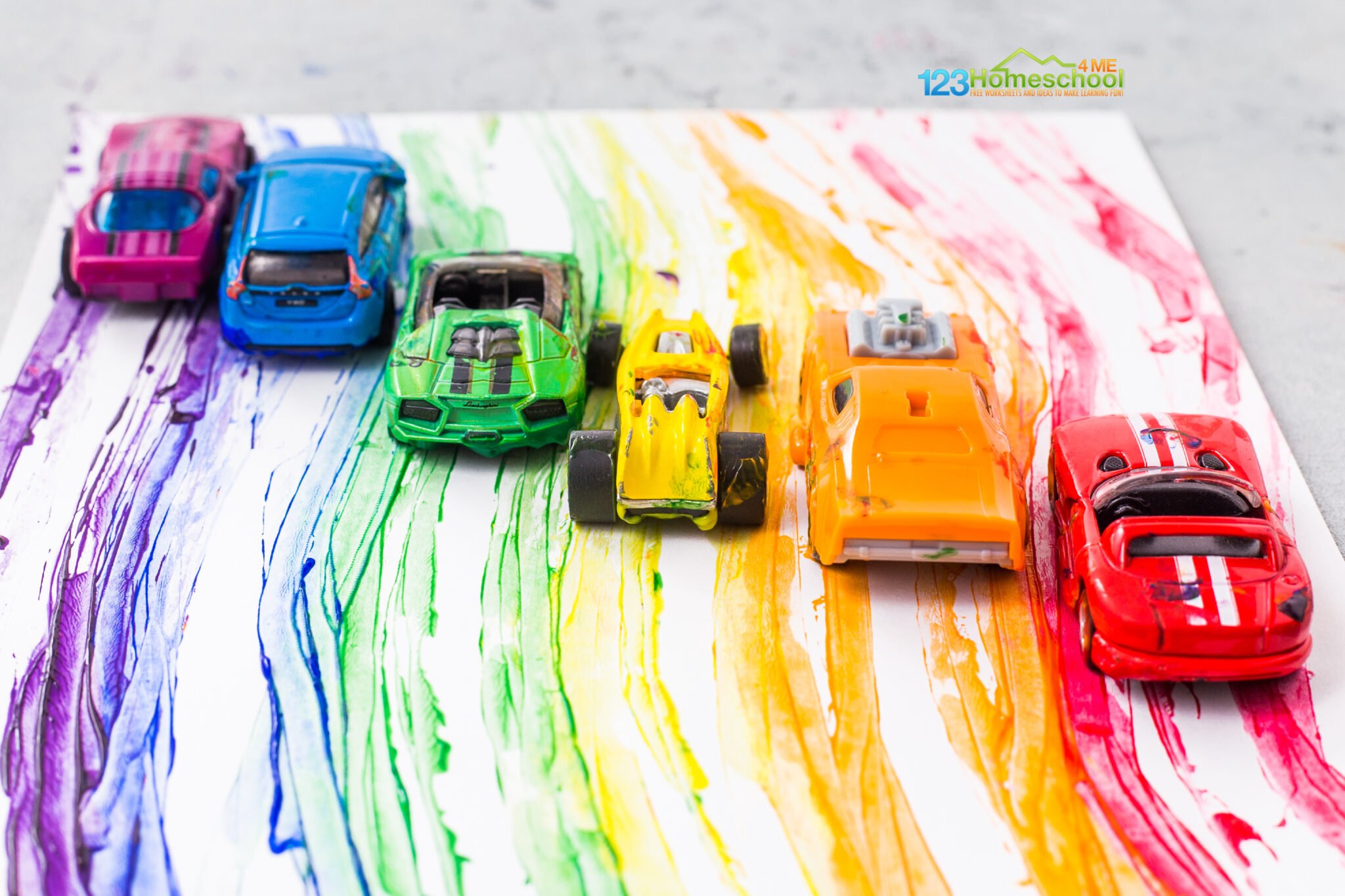 🚗 FUN Rainbow Painting with Cars Activities for Kids