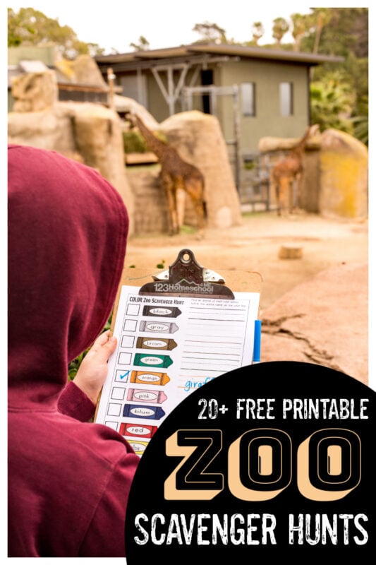 Spring is the time for field trips to the local zoo. In an attempt to make our homeschool field trips extra fun (and educational) I created these super cute, zoo scavenger hunt templates. We have lots of choices with these zoo scavenger hunt printable pack to accomidate kids of all ages from toddler, preschool, pre-k, kindergarten to elementary age students in first grade, 2nd grade, 3rd grade, 4th grade, 5th grade, and 6th grade students. Whether you use the simple animal scavenger hunt or learn about endagered animals or animal habitats in one of these zoo scavenger hunt ideas - kids will have fun learning about zoology in science. Simply download free printable scavenger hunt pdf file and you are ready to learn about animals with this printable scavenger hunt at your local zoo.