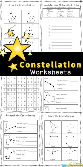These free, no-prep Constellation Worksheets are a great way for children to learn about 28 different <a href=