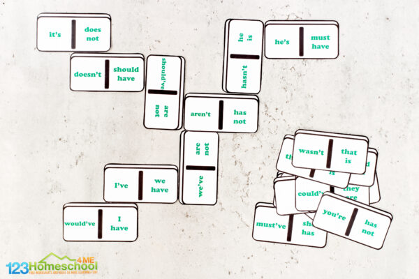FREE Printable Contraction Dominoes Game