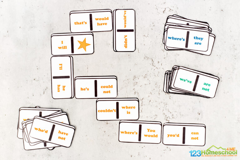 FREE Printable Contraction Dominoes Game
