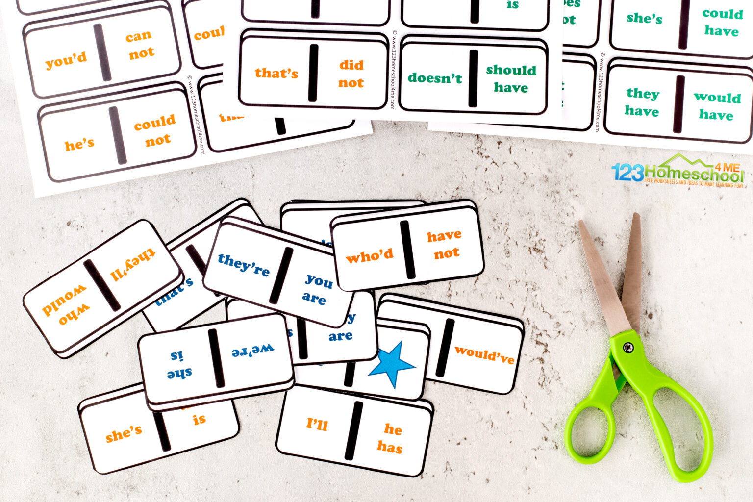 FREE Printable Contraction Dominoes Game
