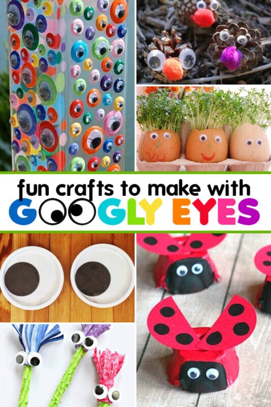colorful googly eyes vase, pinecone friends, egg heads, pipe cleaner buddies, pretty ladybugs in flight Googly eyes crafts