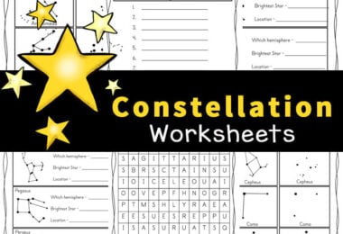 These free, no-prep Constellation Worksheets are a great way for children to learn about 28 different constellations that can be found in the night sky in either the Northern or the Southern Hemisphere. Included in this pack of Constellation activity sheets are several fun ways for kids to explore the solar system for kids and the patterns stars make in the sky. Simply download pdf file with Constellation Printables and you are ready to play and learn about constellations for kids with a fun constellations activity with first grade, 2nd grade, 3rd grade, 4th grade, 5th grade, and 6th grade students.