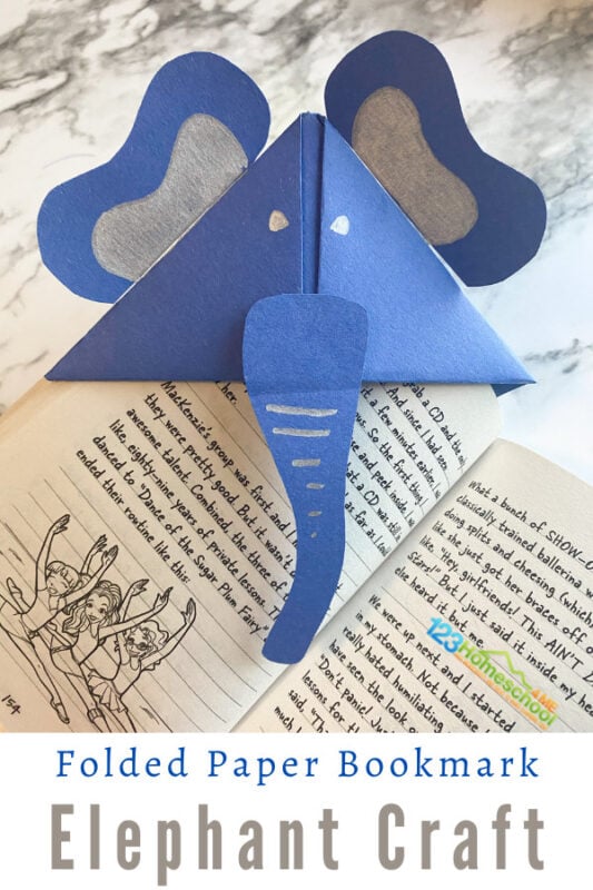 If you are looking for a fun elephant craft you will love this handy origami elephant easy! This elephant paper craft is simple to make and fun for all ages - toddler, preschool, pre-k, kindergarten, first grade, and 2nd grade students.  Plus it encourages reading which is a WIN in my book! Let me show you how to make an origami bookmark.