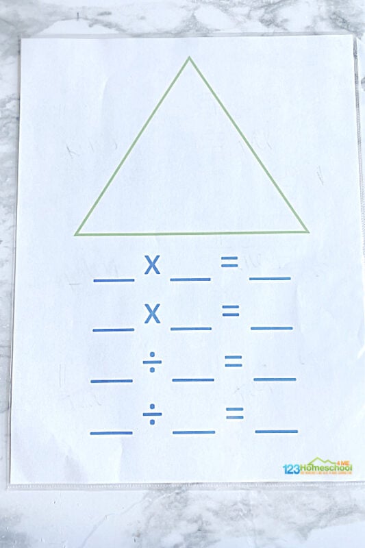 FREE Printable Division Fact Family Triangles Activity