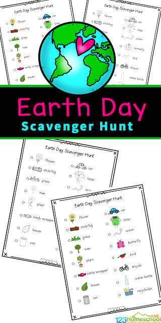 Earth Day is a great time to teach kids about caring for the planet. Kids will enjoy getting out and walking around the neighborhood, getting some exercise, while searching for different items such as a bird, flower and worm, as part of this Earth Day Scavenger Hunt. This Earth Day activity is fun for toddler, preschool, pre-k, kindergarten, first grade, 2nd grade, and 3rd grade students as it contains not only the name, but a cute picture too.  Simply download earth day worksheets pdf file with spring scavenger hunt  in color or black and white and you are ready to play!