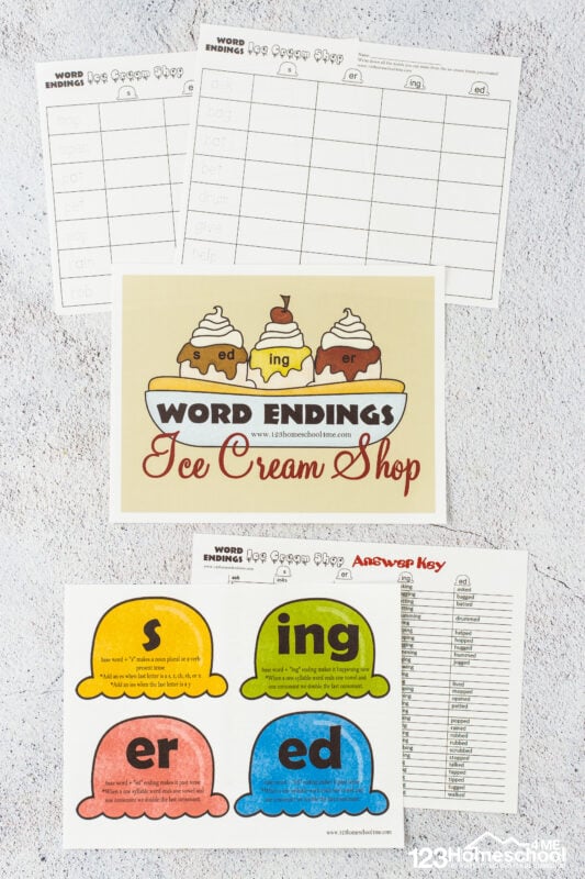 🍦 FREE FREE Printable Ice Cream Word Endings Activity and Worksheet