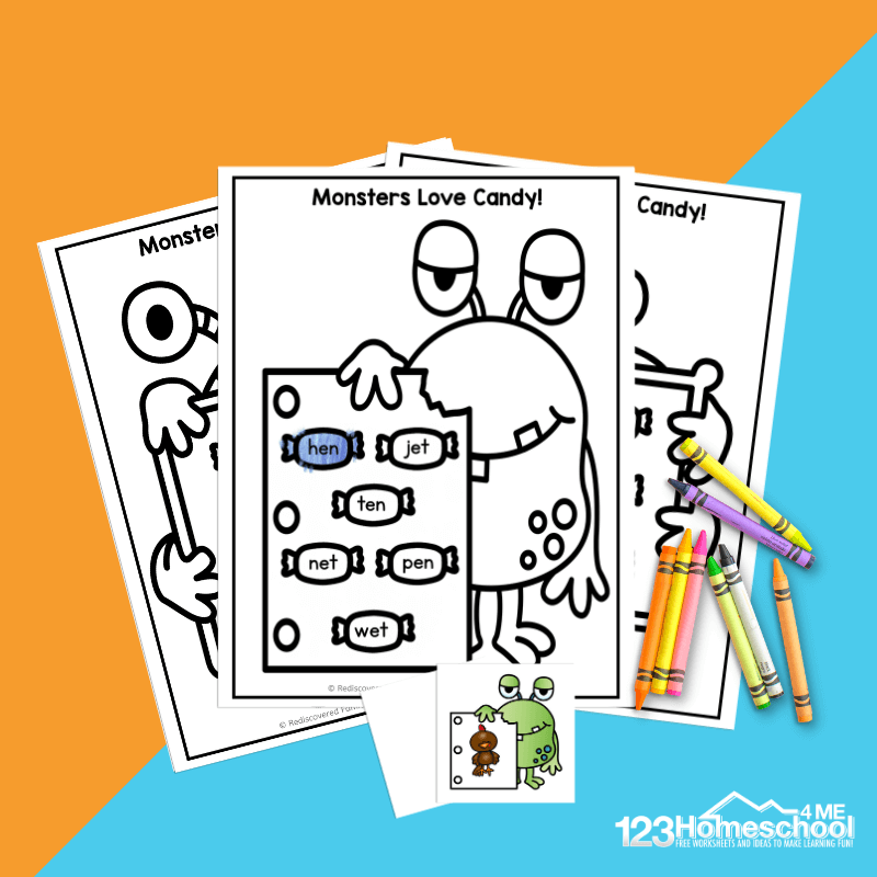 Young readers will enjoy practicing Kindergarten CVC words with our Monsters CVC matching activity. This cvc words activity is a great way to practice sounding out simple words. This cvc activity is perfect for pre-k, kindergarten, and first grade students. Simply download cvc words worksheets and you are ready for a fun cvc activity for kindergarten. 