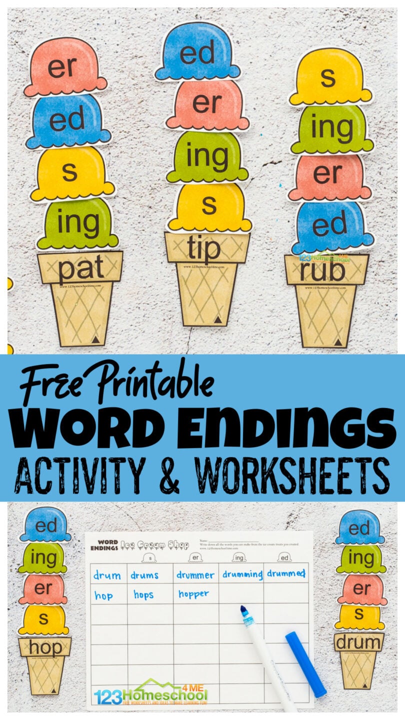 🍦 FREE FREE Printable Ice Cream Word Endings Activity and Worksheet