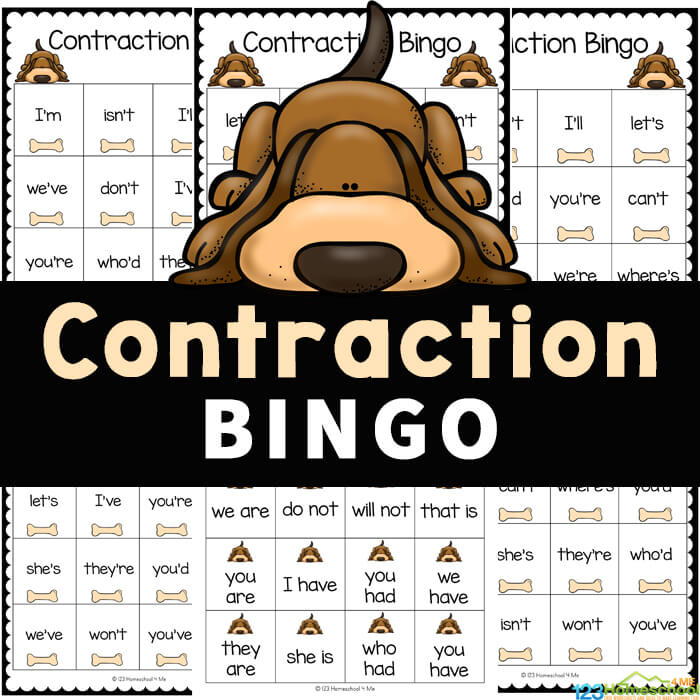 FREE Printable Contraction Bingo Game for Kids