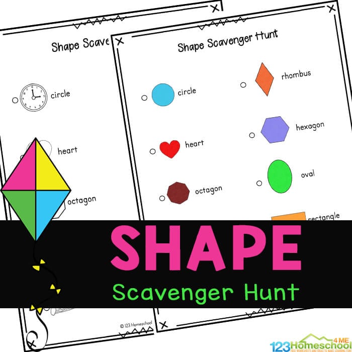 Work on learning shapes with this cute, free printable, Shape Scavenger Hunt. This shape activity is great for teaching preschool shapes.