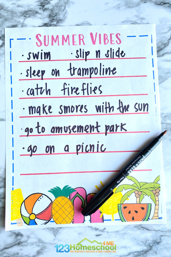 😎 FREE Summer Bucket List Ideas Printable for Teens