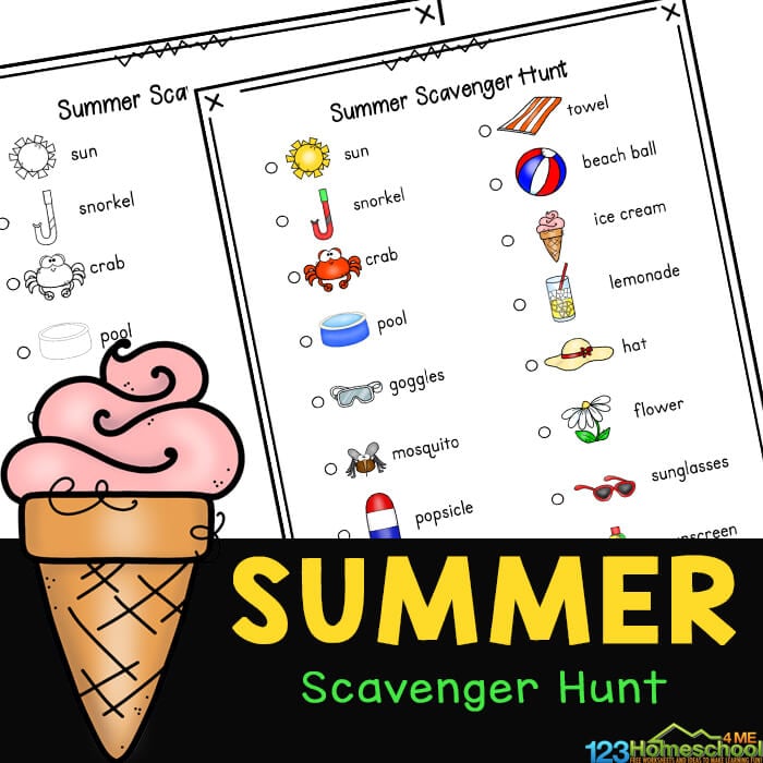 Gets some fresh air and exercise with this NO PREP, summer activity for kids! Download pdf file with FREE Summer Scavenger Hunt. for kids!