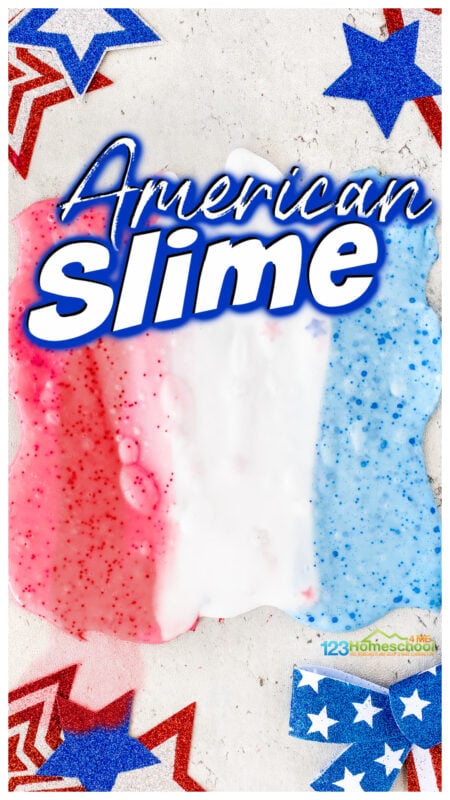 Kids will go nuts over this super cute red white and blue slime recipe for Independence Day! This fourth of July slime allows kids to stretch, sheen, drizzle, and wow over this fun-to-play-with slime as patriotic activities. This 4th of July slime is perfect for toddler, preschool, pre-k, kindergarten, first grade, and 2nd graders too. Whether you have a whole 4th of July theme, party, or are just looking for clever 4th of July activities, you will LOVE this patriotic slime.