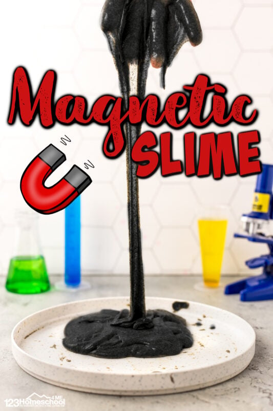 Get ready to WOW your kids with this magnetic slime kids activity! This magnetic slime recipe allows children to not only have fun, but explore magnets and the magnetic field they create with an epic diy magnetic slime! This magnet activity is perfect magnet science experiment for preschool, pre-k, kindergarten, first grade, 2nd grade, 3rd grade, and 4th grade students.