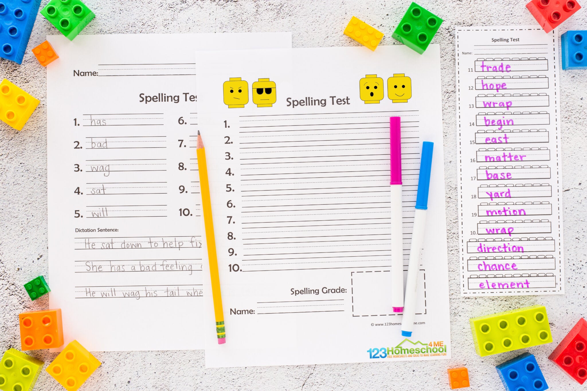 FREE Printable Lego Spelling Test for Kids
