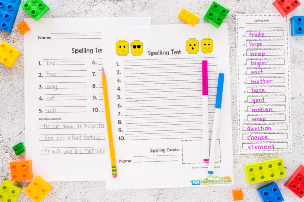 FREE Printable Lego Spelling Test for Kids
