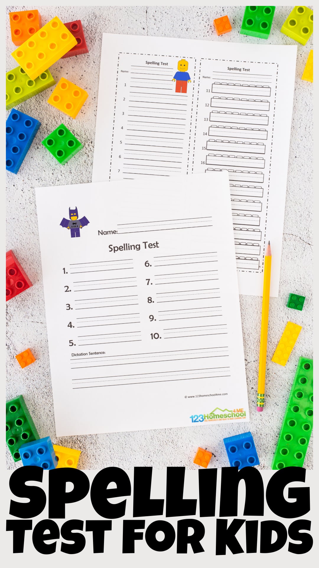 FREE Printable Lego Spelling Test for Kids