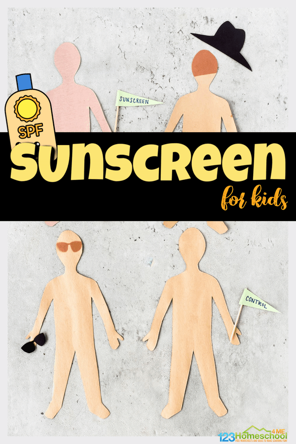 Protecting your skin from the sun's UV rays may be a hard, abstract concept for kids to understand... at least until they get a sunburn. This simple sunscreen experiment allows kids to learn about the importance of using sunscreen this summer. This summer science is perfect for all ages from kindergartner, first grade, 2nd grade, 3rd grade, 4th grade, 5th grade, and 6th graders. All you need are a few simple materials to try this sunscreen construction paper experiment.