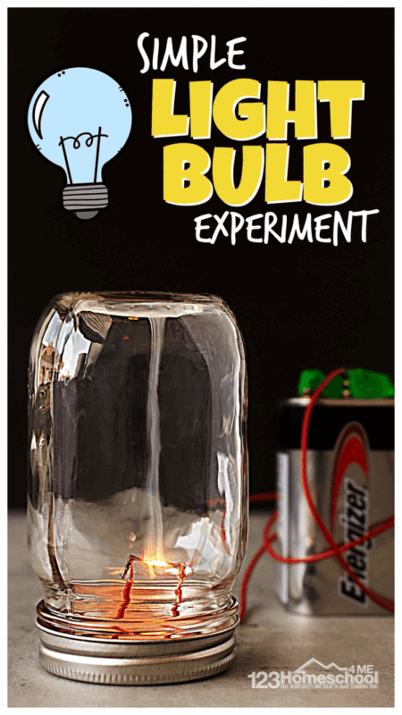 Teach students about electricity for kids with this simple and amazing light bulb experiment! This light bulb science project only requires a couple simple materials and you can make an incandescent light bulb just like Thomas Edison did! This electricity experiments for kids is fun for kids of all ages from kindergarten, first grade, 2nd grade, 3rd grade, 4th grade, 5th grade, 6th grade, 7th grade, and 8th graders too.