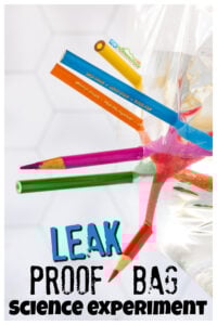 The goal of an amazing science experiment for kids is to grab kids attention and make them wonder why did that happen, how could that work, and I want to try that! This leak proof bag is such a simple science experiment for kids that explores polymers. What