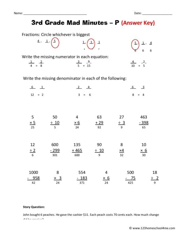 free printable 3rd grade math minutes worksheets pdf