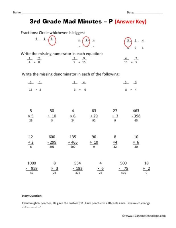 free printable 3rd grade math worskheets