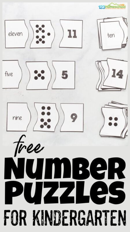 Practice counting 1-20, number sense, & number words with these Free Printable Number Puzzles for preschoolers and kindergarten.
