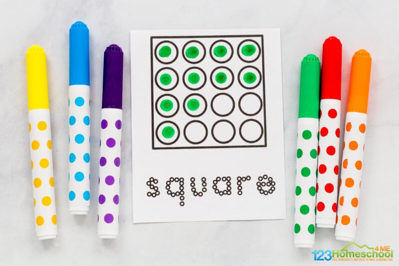 🔺🟡🟩💙 FREE Printable Shape Do-a-Dot Marker Worksheets