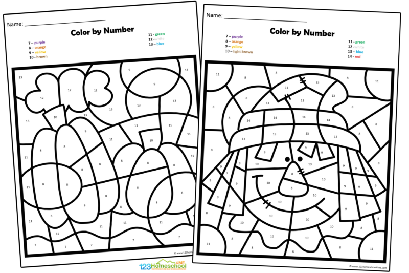 fall colour by number Get ready for some autumn fun! Our fall color by number printables pack features eight delightful pages for students to color. As they follow the code, they'll unveil charming hidden pictures of scarecrows, pumpkins, apples, fall leaves, and more! It's a fantastic way to celebrate the season while enhancing color recognition and number skills. Perfect for at-home or classroom activities!