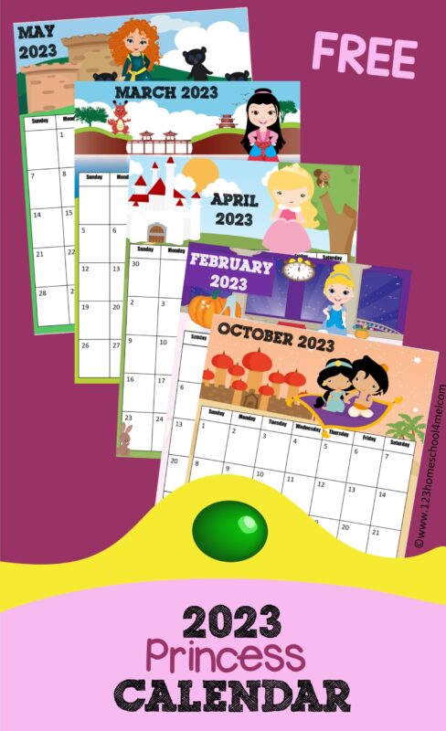 👑 Free Printable Disney Princess Calendar 2023