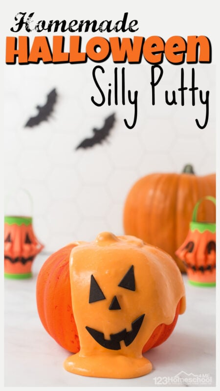 This quick and easy homemade silly putty recipe is perfect to fill your October with fun pumpkin activities. For this diy silly putty all you need are a few common materials to make this outrageously fun play recipe. Use this halloween activities for kids from toddler, preschool, pre-k, kindergarten, first grade, and 2nd grade as part of a pumpkin theme or halloween theme.