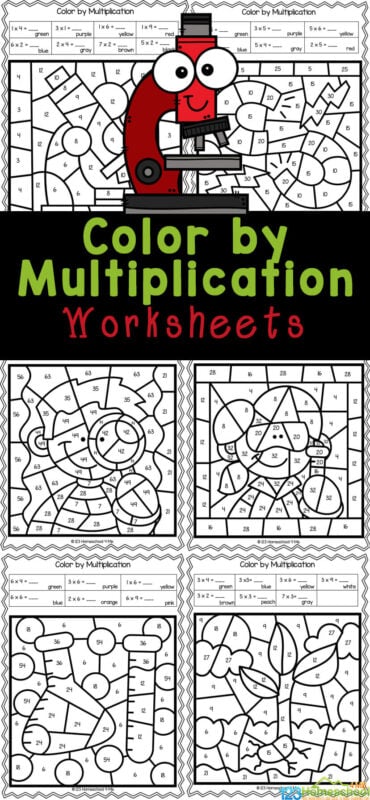 Make multiplication practice FUN with these NO PREP, FREE printable color by multiplication pages. This multiplication activity uses no-prep multiplication worksheets for a simple fun way for 3rd grade and 4th grade students to get the practice and revie wthey need. The Science themed color by multiplication printables include a microscope, plant, science girl, science boy, beakers, and magnets. Simply print multiplication color by number and you are ready to play and learn!