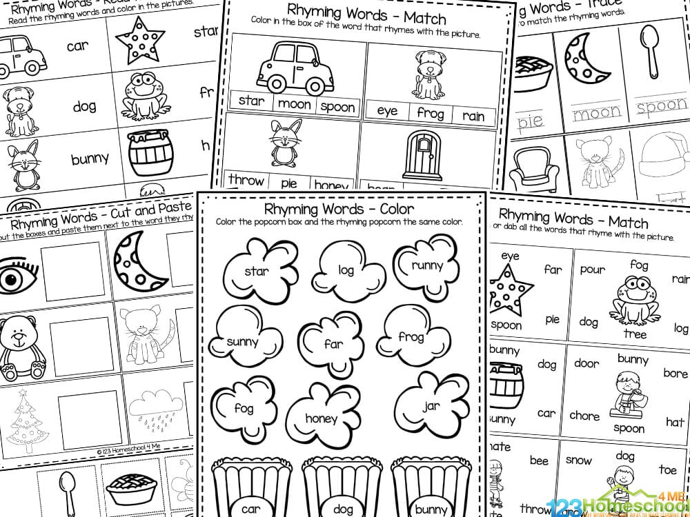 Rhyming Words Worksheets pdf for Kindergarten