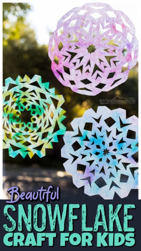 Beautiful snowflake craft for kids using chromatography creates colorful Christmas or winter craft ideas to use as decorations!