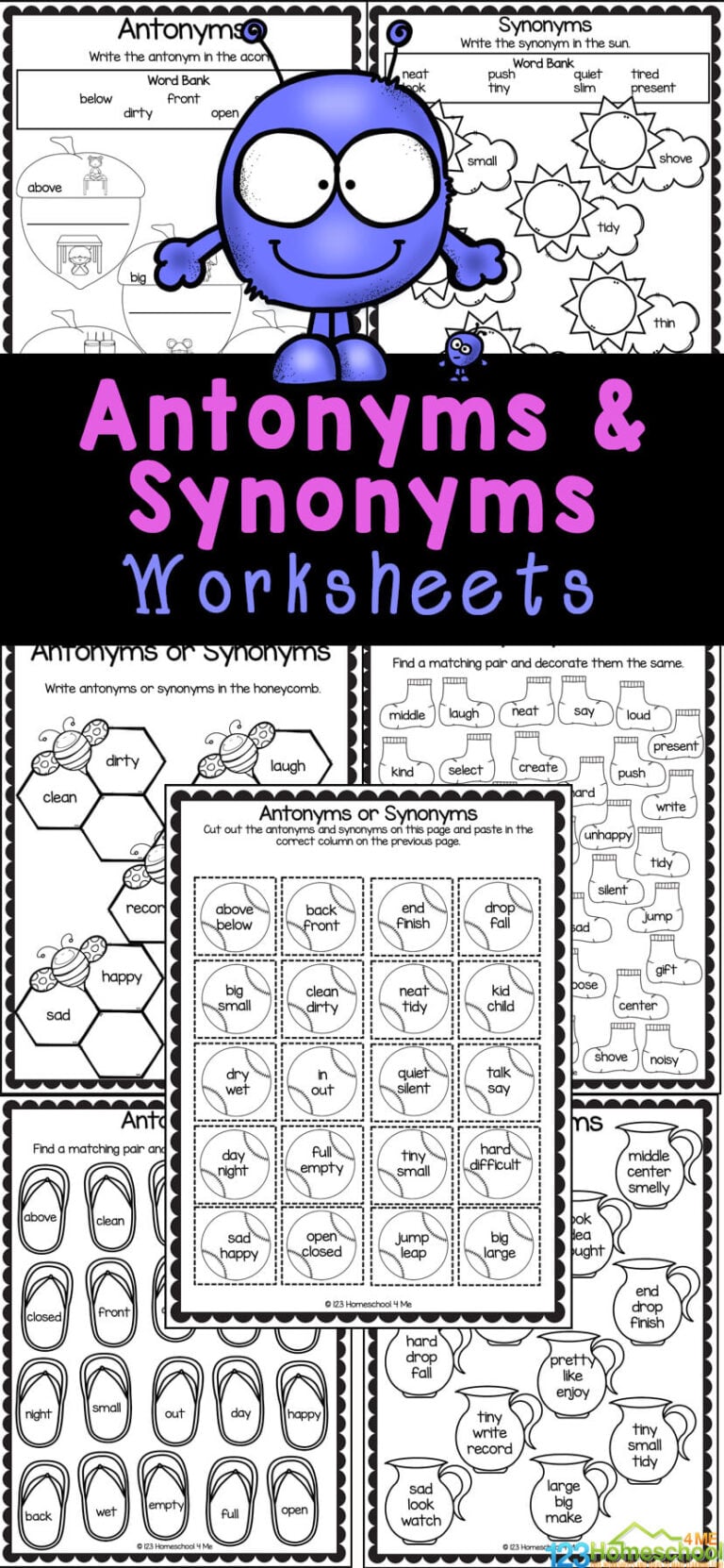 ️ FREE Printable Synonym and Antonym Worksheets