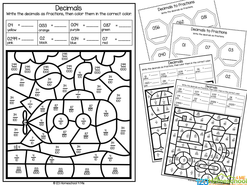 FREE Converting Decimals to Fractions Worksheet Pages