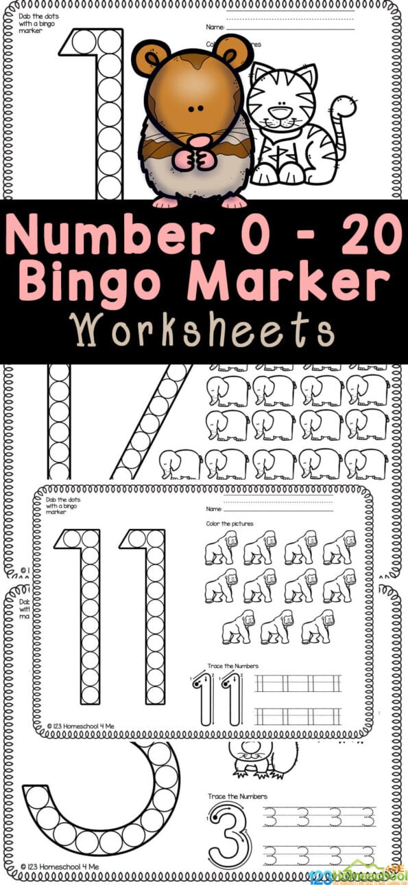 🦊 FREE Animal Bingo Marker Numbers to 20 Worksheets