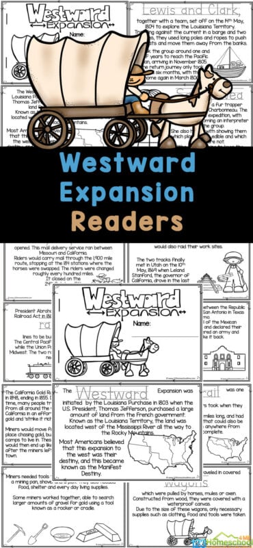 This Westward Expansion Reader is a great way to work on reading skills while learning about how the US expanded west into the Louisiana Territory and beyond. Add this westward expansion printables to your westward expansion lesson as part of an American history study for preschool, pre k, kindergarten, first grade, 2nd grade, 3rd grade, 4th grade, and 5th graders. Simply print the westward expansion summary for kids to read, color, and learn about US history of the 1800s.