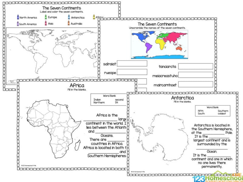 continent worksheets