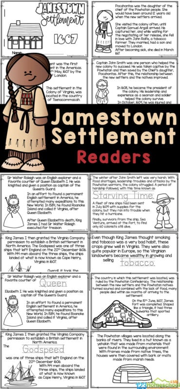 This free printable Jamestown for Kids reader is a great way to learn facts about Jamestown, the first permament settlement in America while work on reading skills. This Jamestown printable allows kids to step back to the history of United States of America and learn about Jamestown va history including Captain John Smith, Powhatan native Americans, Pocahontas, and early settlers. Simply print Jamestown coloring pages for pre-k, kindergarten, first grade, 2nd grade, 3rd grade, 4th grade, and 5th grade students to read, colour and learn!