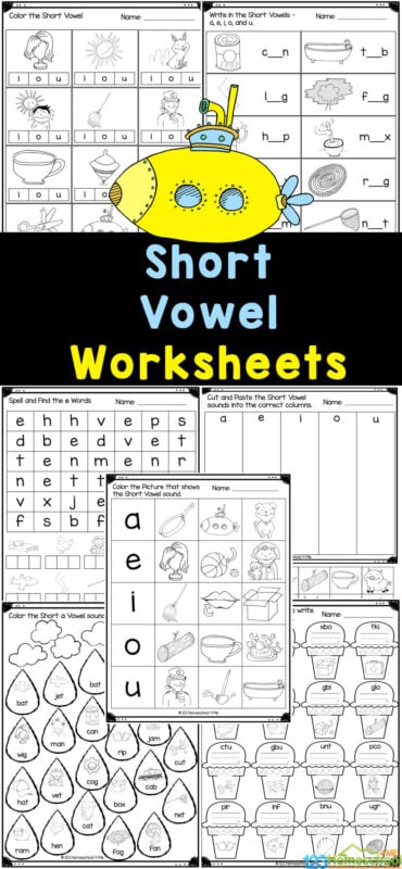 Kids will love learning cvc words with these fun and free Short Vowel Worksheets.  With these short vowel sounds worksheets, children will learn about cvc words and the short a, e, i, o and u vowel sounds. These cvc worksheets are perfect for pre-k, kindergarten, and first grade students. Simply print short vowel worksheets pdf and you are read to play and learn!