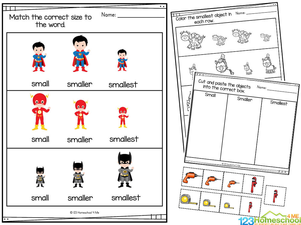FREE Printable Small, Smaller and Smallest Math Worksheets