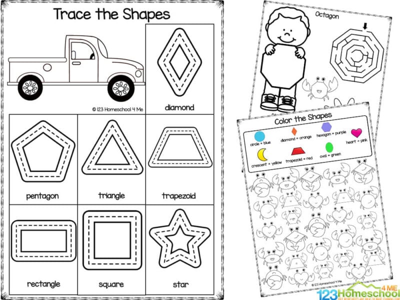 Kindergarten shapes math worksheets or ones