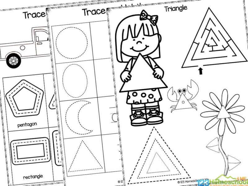 Shape Tracing Worksheet for Kindergarten, Preschool. Learn to Trace Shapes, Montessori Activity, Easy Printable