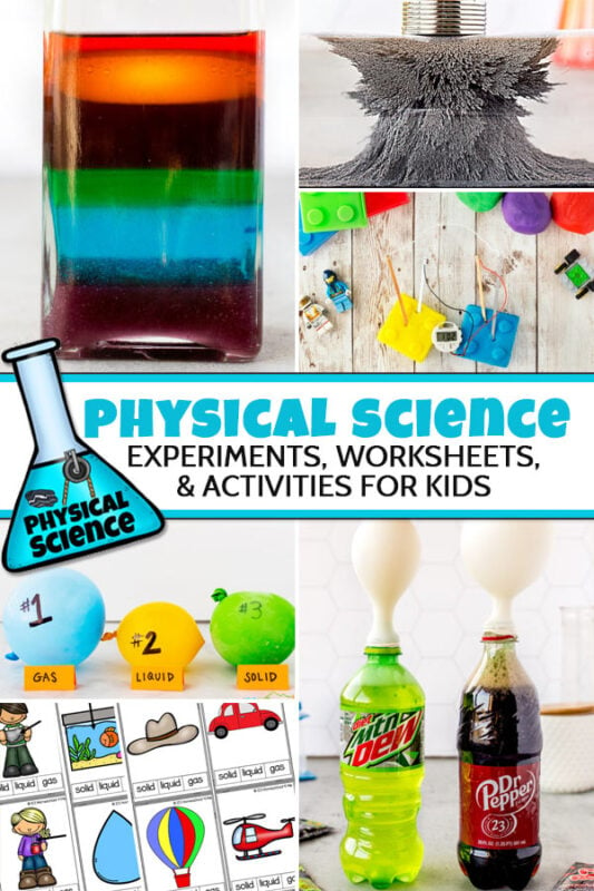 Our family loves using Apologia science, but these physical science experiment ideas will work with whatever physical science curriculum you are using. Simply scroll below to find the free earth science worsheets and earth experiments to round out your lesson. These physical science for kid ideas are perfect for preschoolers, kindergartners, grade 1, grade 2, grade 3, grade 4, grade 5, grade 6, grade 7, grade 8, grade 9, grade 10, grade 11, and grade 12 students.