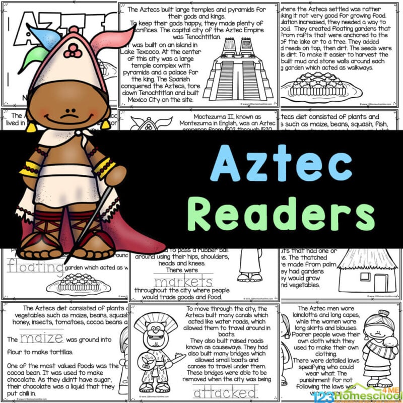 Learn about the Aztecs with printable worksheets to read, color, & learn. Pages filled with facts and information about the culture for kids. 