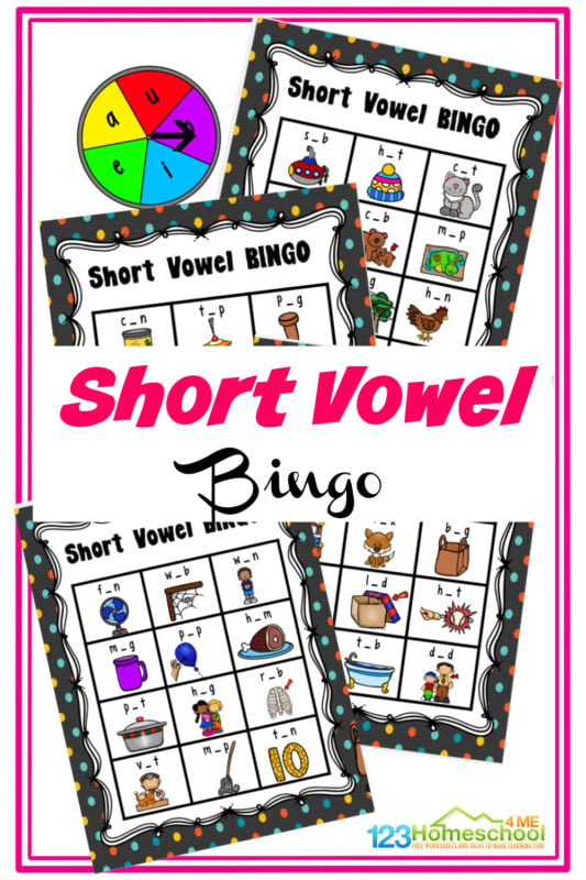 If you are looking for a short vowel game to help your kindergarten and first grader practice short vowel sounds for a, e, i, o, and u - you will love this free printable short vowel bingo! This  vowels game is a quick and easy way to sneak in some practice with short vowel sounds while having fun improve literacy skills in reading and spelling!