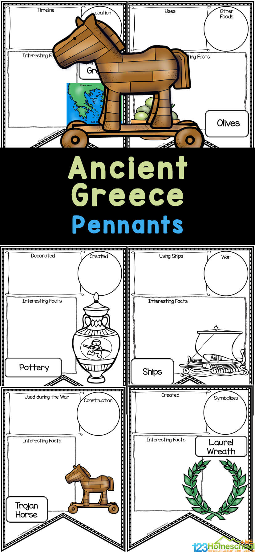 FREE Ancient Greek Civilization Printable Pennants or Worksheets
